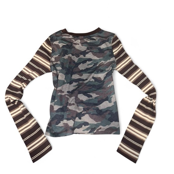 Edikted Girls' Camo Long Sleeve Top with Brown Striped Sleeves - Picture 6 of 6
